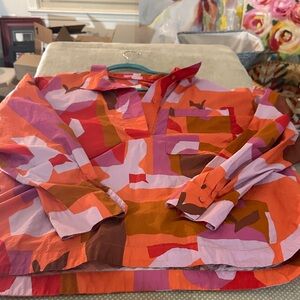 Maeve Colorblock Abstract Button-Front Blouse in Orange, Pink, Brown